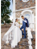 Long Sleeves Ivory Chiffon Church Wedding Dress